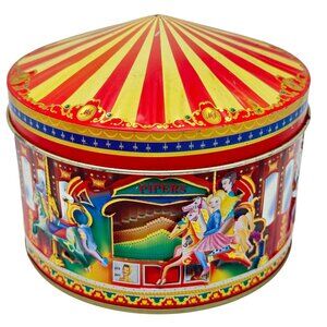 Morris National Carousel Horse Circus Tent Toffee Tin Girl Metal Empty